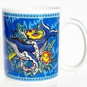 Hilo Hattie Maui humpback whale lei hibiscus  flowers coffee mug 10 oz 2002